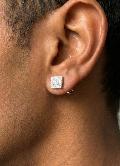 Square Rays Design Stud Moissanite Earrings
