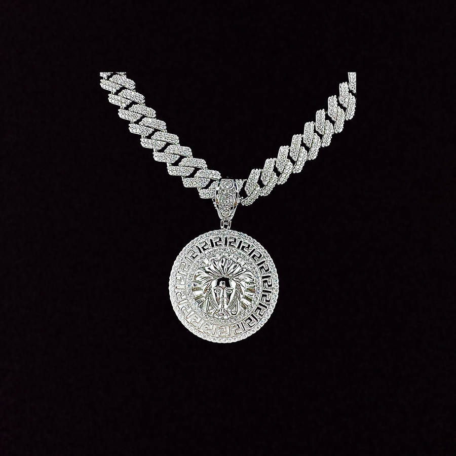 Moissanite in 925 Sterling Silver Medusa Head Pendant