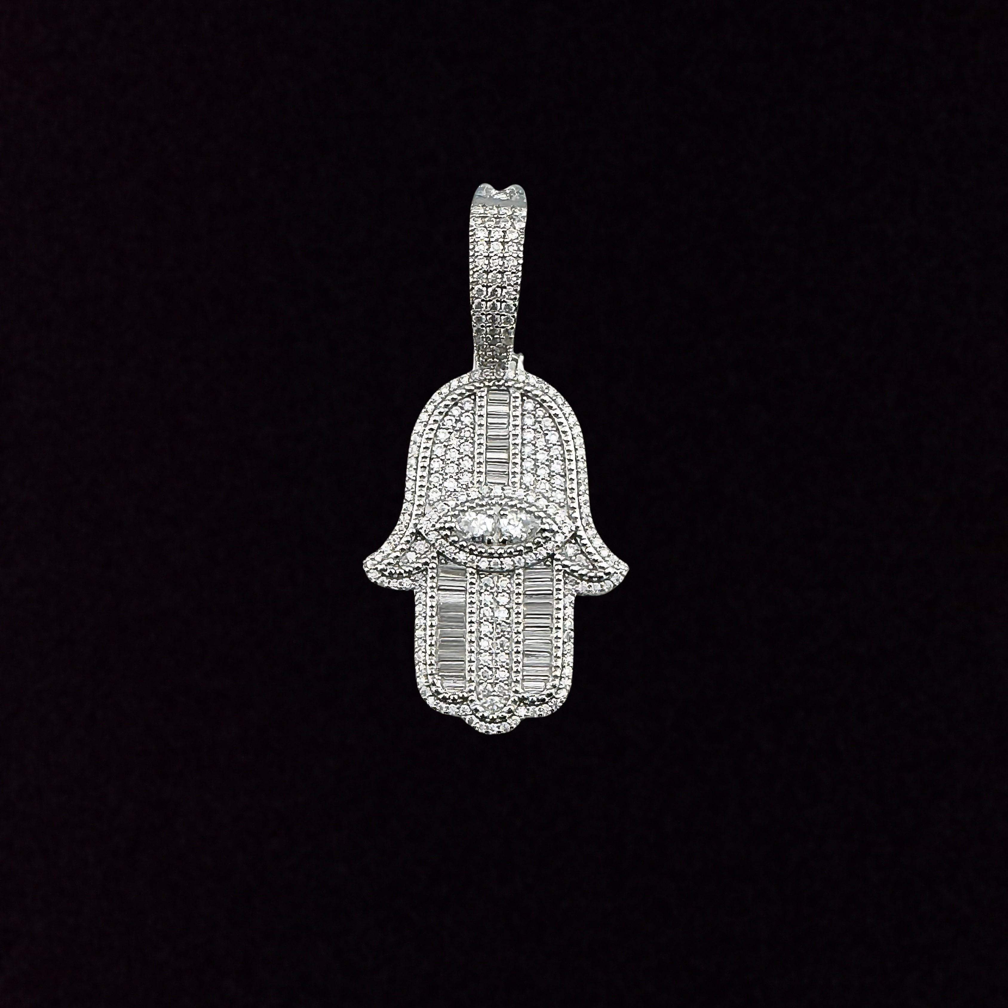 Moissanite in 925 Sterling Silver Hamsa Hand Pendant