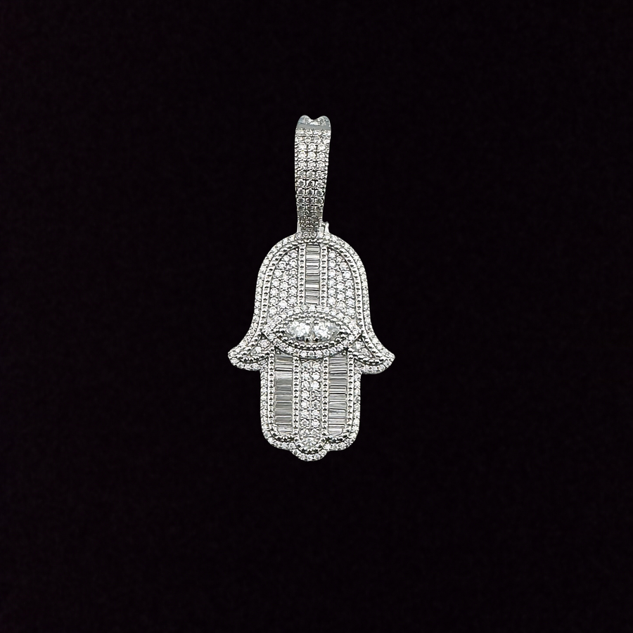 Moissanite in 925 Sterling Silver Hamsa Hand Pendant