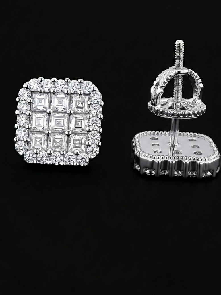 Square Princess Cut Moissanite Earrings
