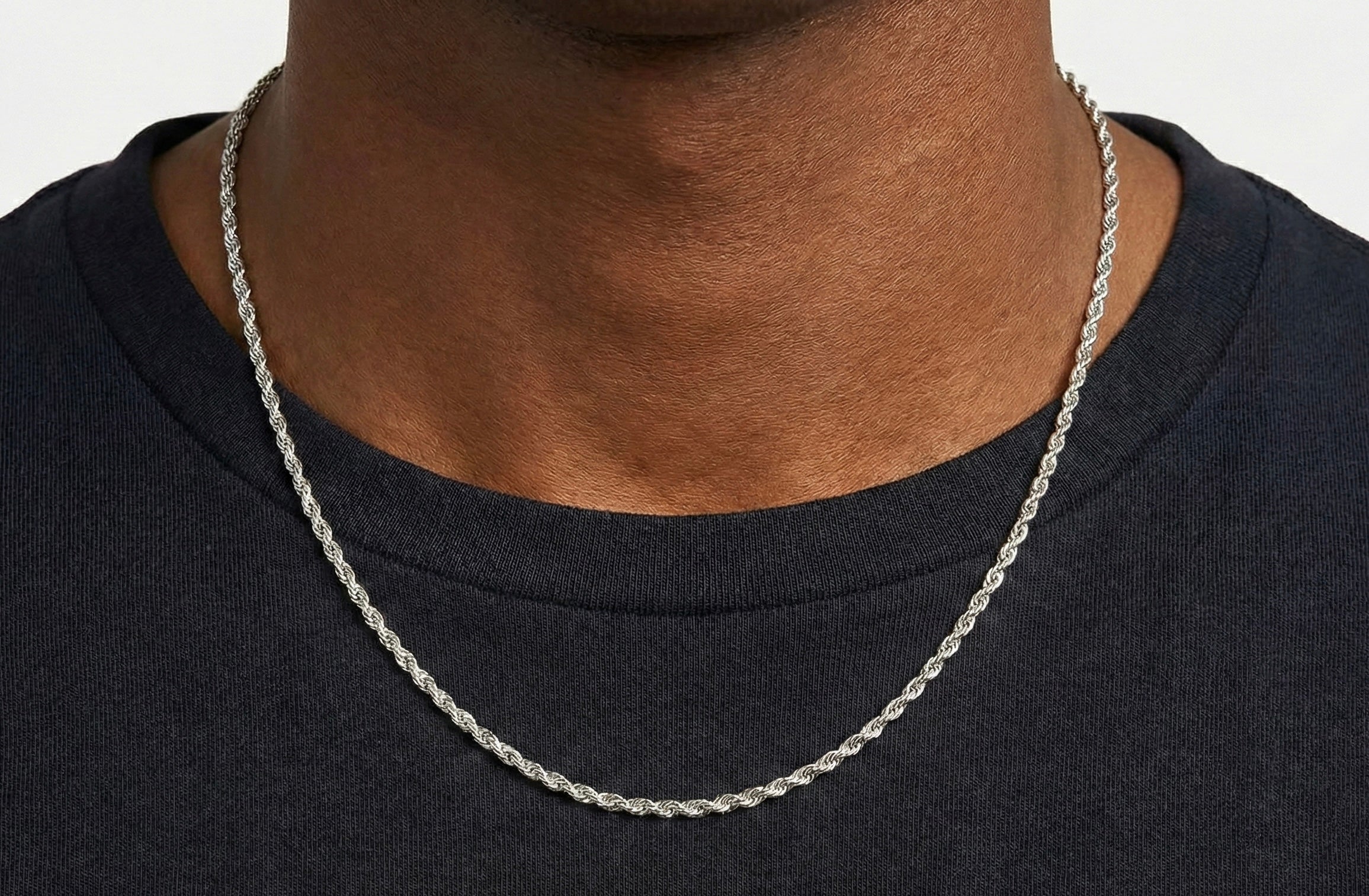 3mm Rope Chain/Necklace In 18K White Gold