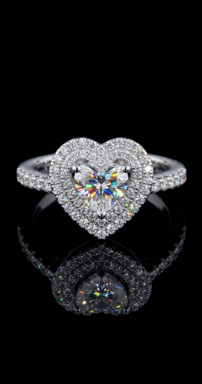 Halo Heart Moissanite Wedding/Promise Ring
