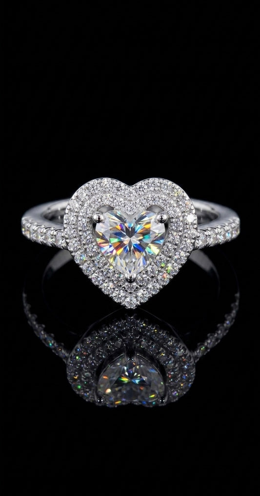 Halo Heart Moissanite Wedding/Promise Ring