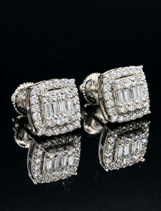 Stacked Baguette Square Moissanite Earrings