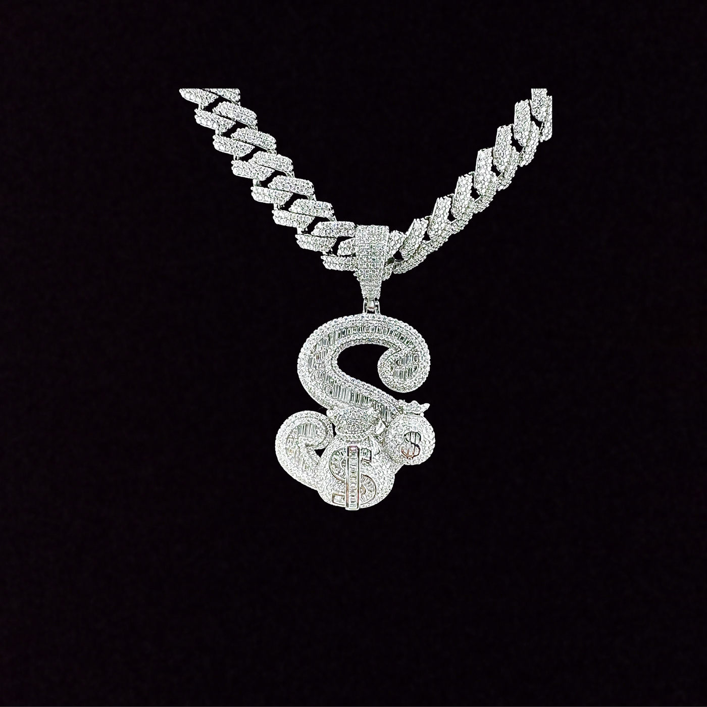 Moissanite in 925 Sterling Silver Dollar Sign Pendant