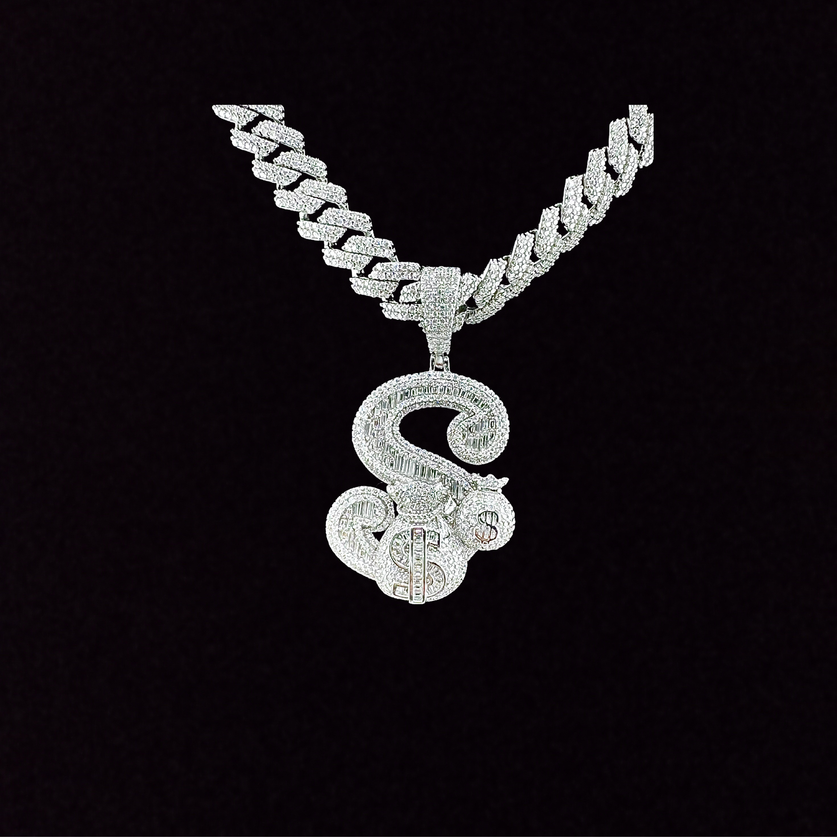 Moissanite in 925 Sterling Silver Dollar Sign Pendant