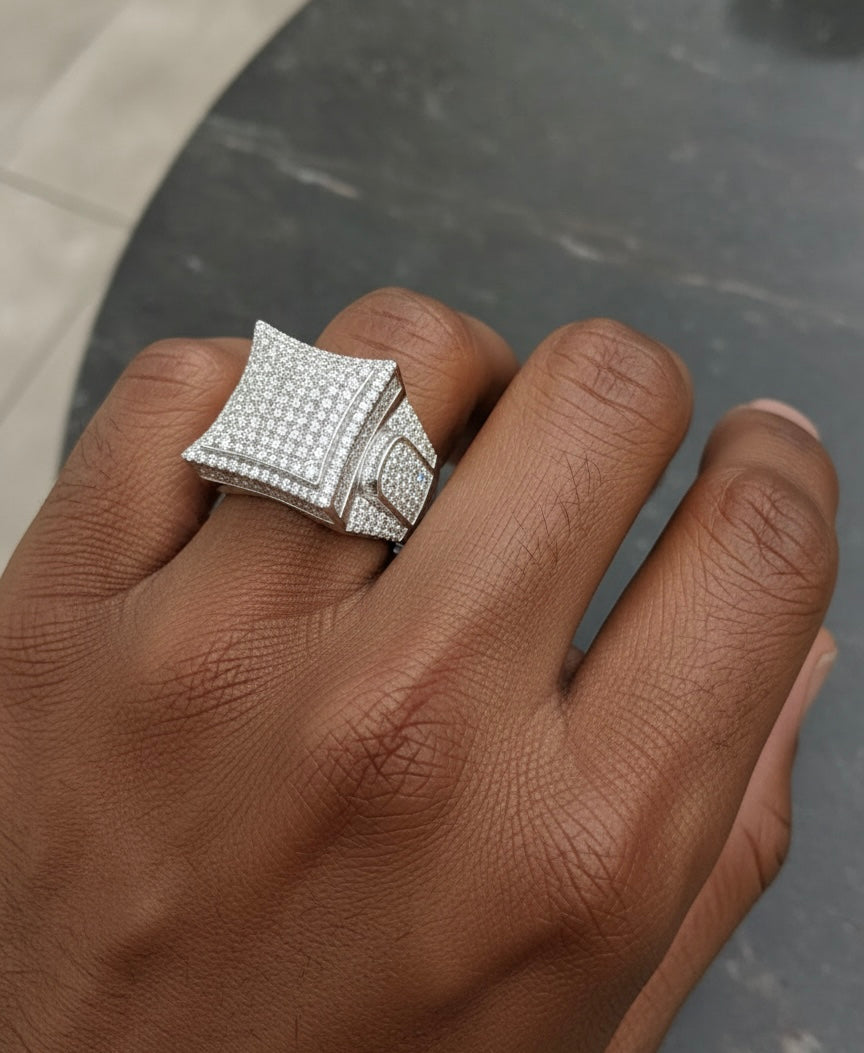 Oversized Iced Out Square Moissanite Ring