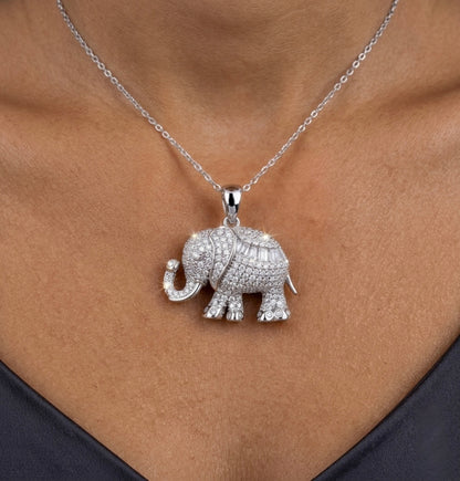 Iced Out Baguette Moissanite Elephant Pendant