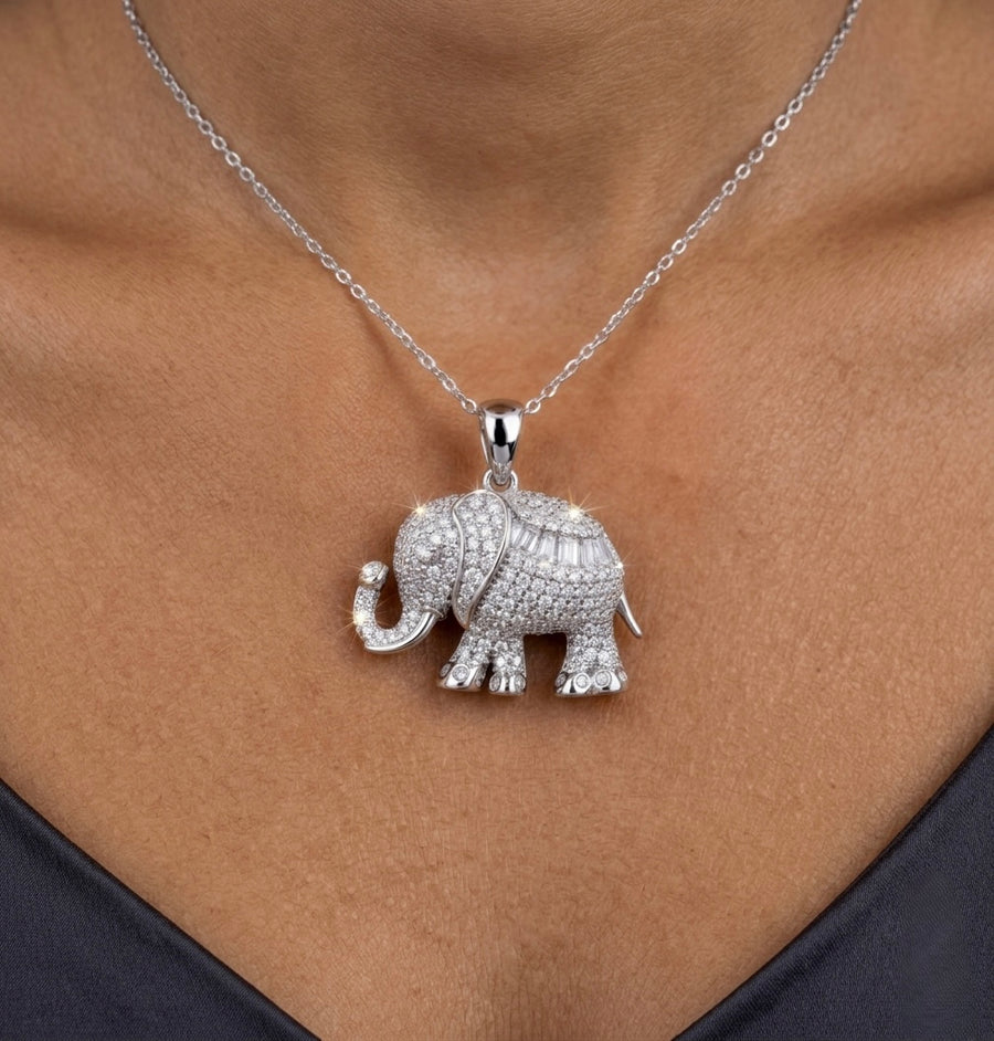 Iced Out Baguette Moissanite Elephant Pendant