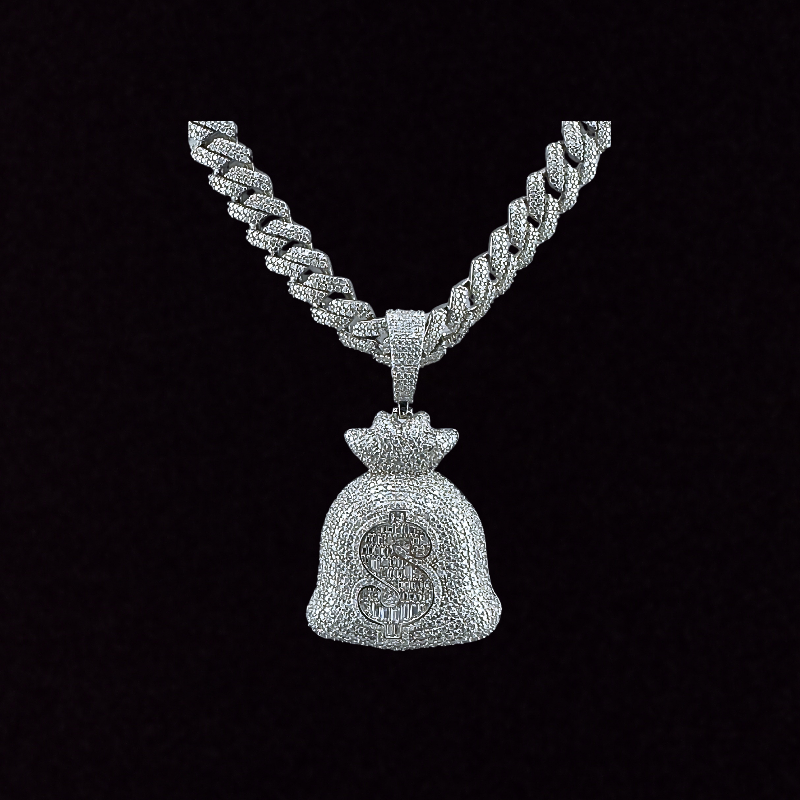 Moissanite in 925 Sterling Silver Money Bag Pendant