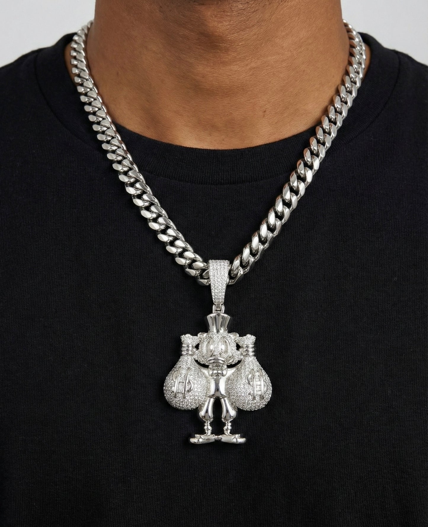 Moissanite Duck Holding Money Bag Pendant