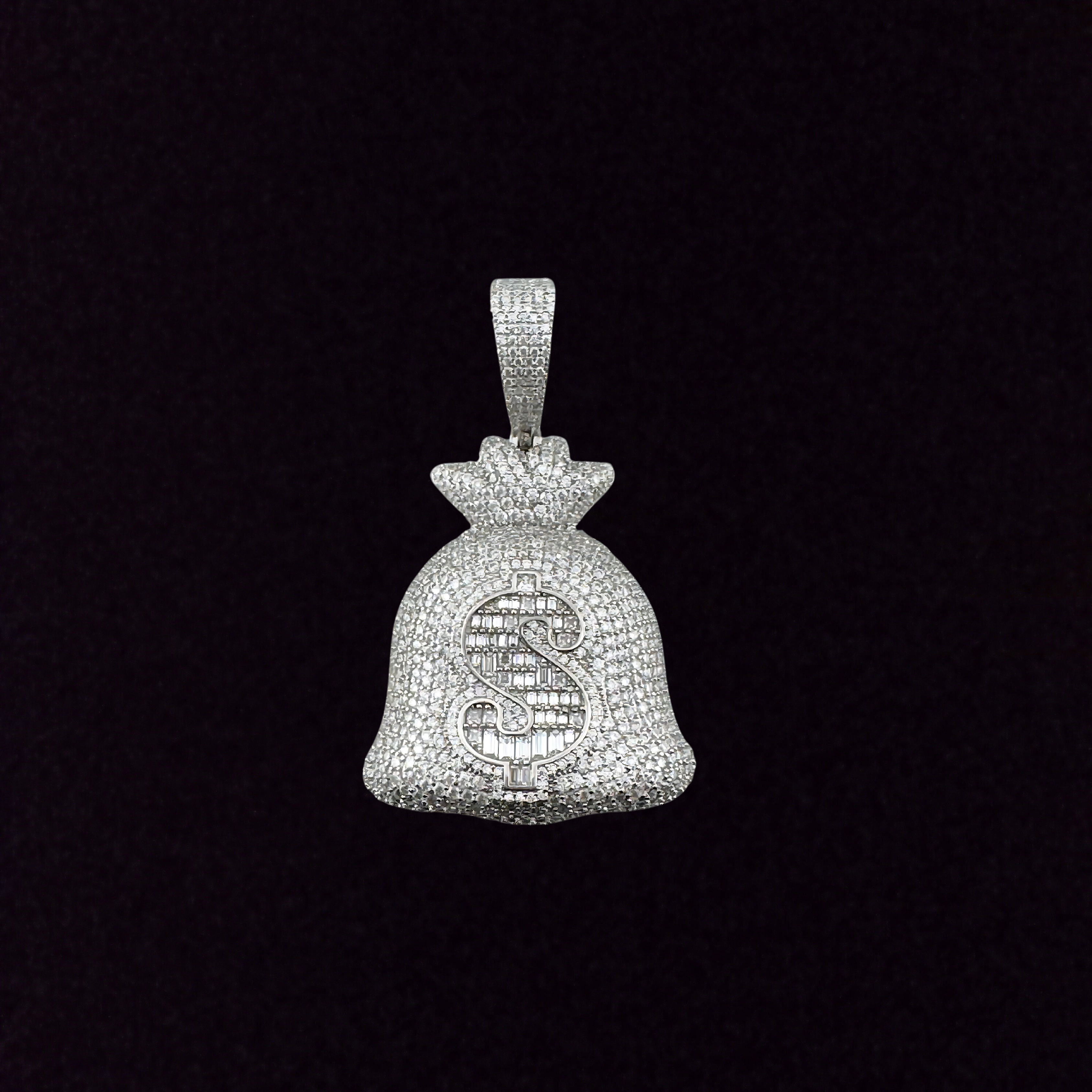 Moissanite in 925 Sterling Silver Money Bag Pendant