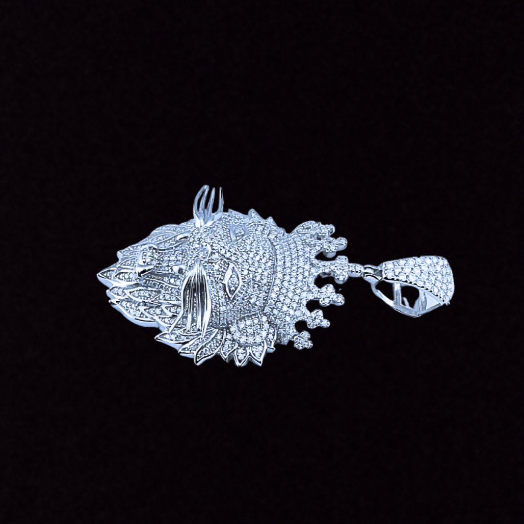 925 Sterling Silver and Moissanite Lion Pendant