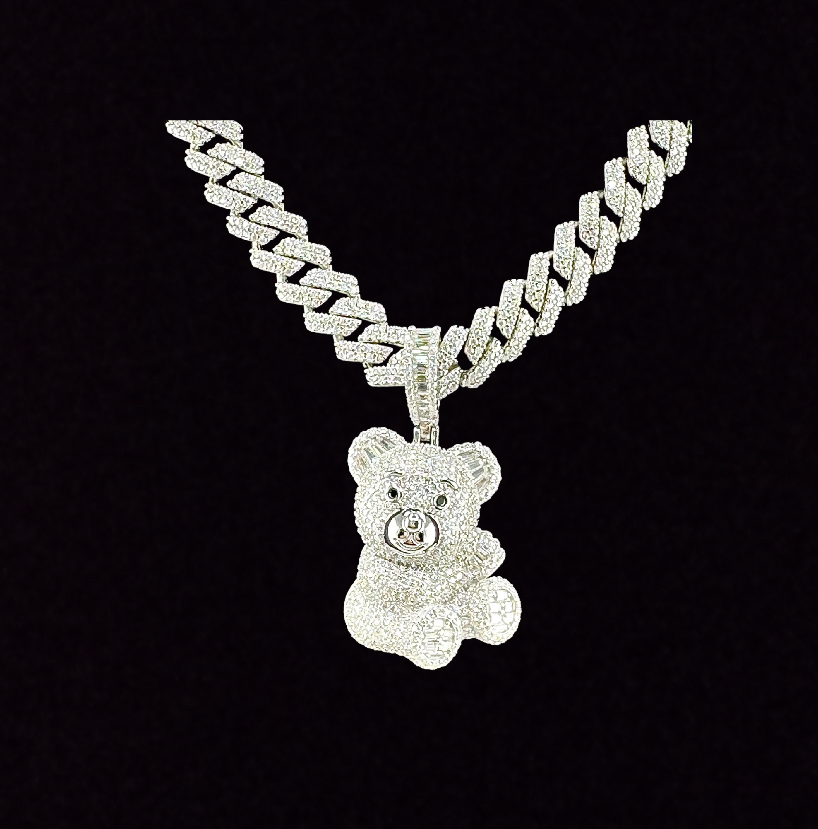 Moissanite in 925 Sterling Silver Bear Pendant