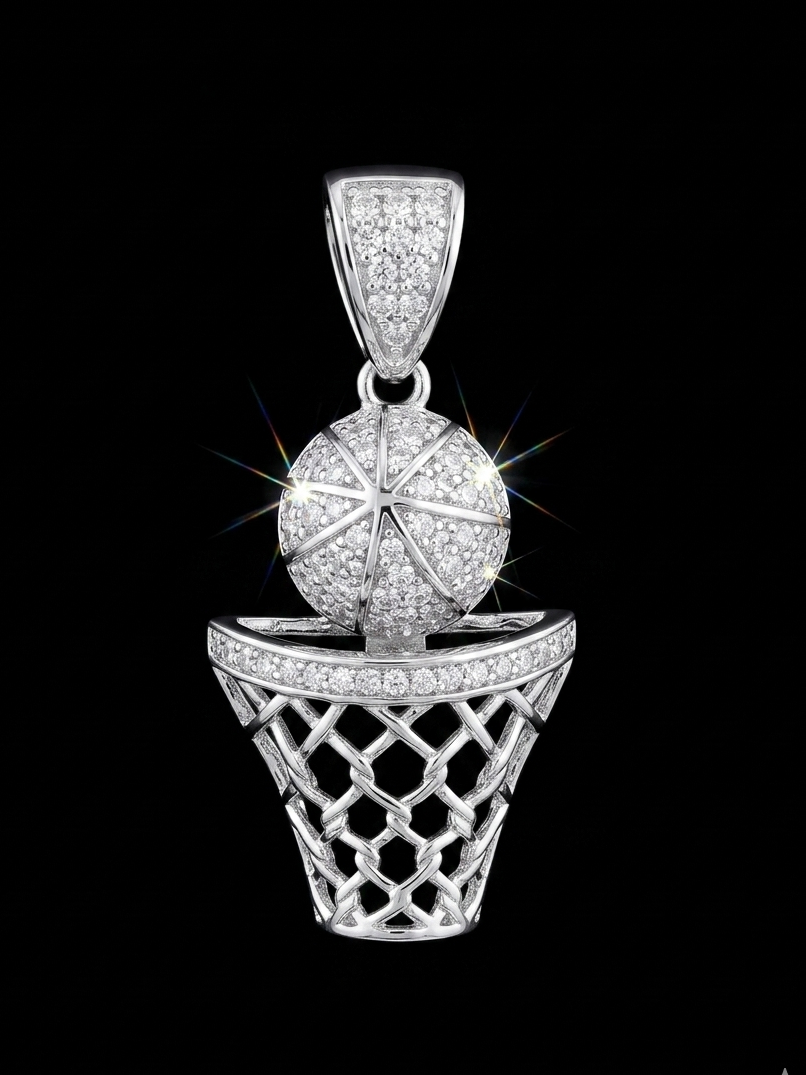 Iced Out Moissanite Basketball Pendant
