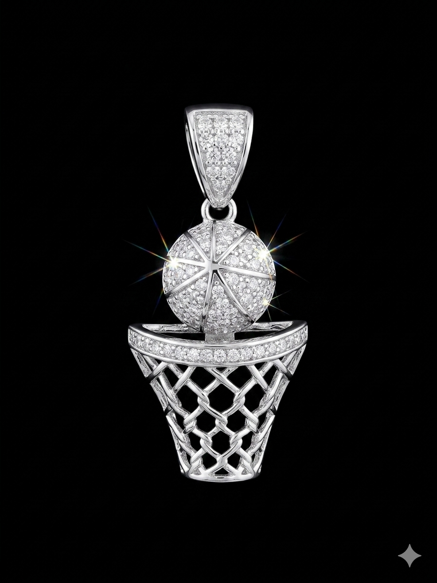 Iced Out Moissanite Basketball Pendant