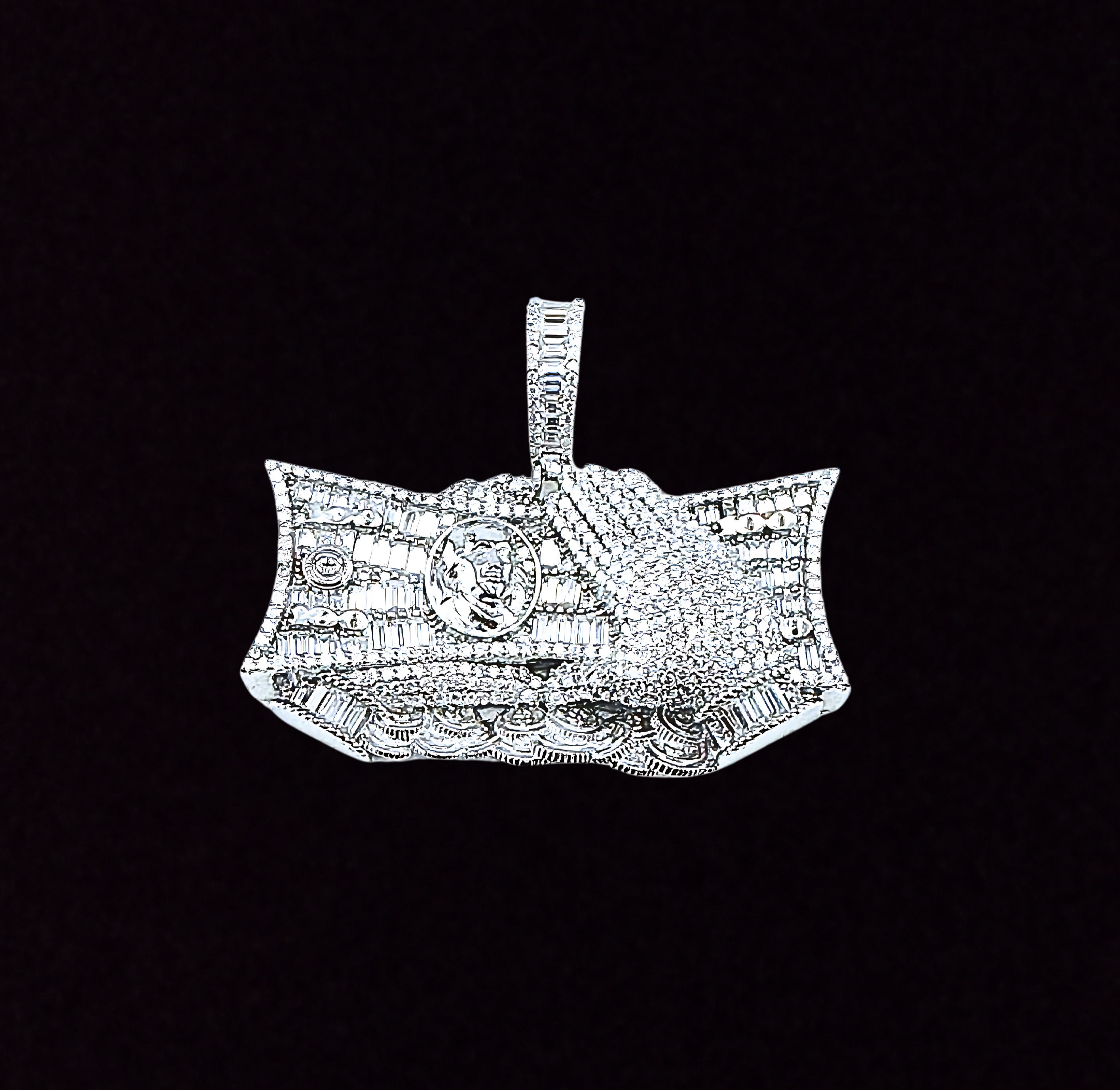 Moissanite in 925 Sterling Silver Hand Holding Dollar Bills Pendant