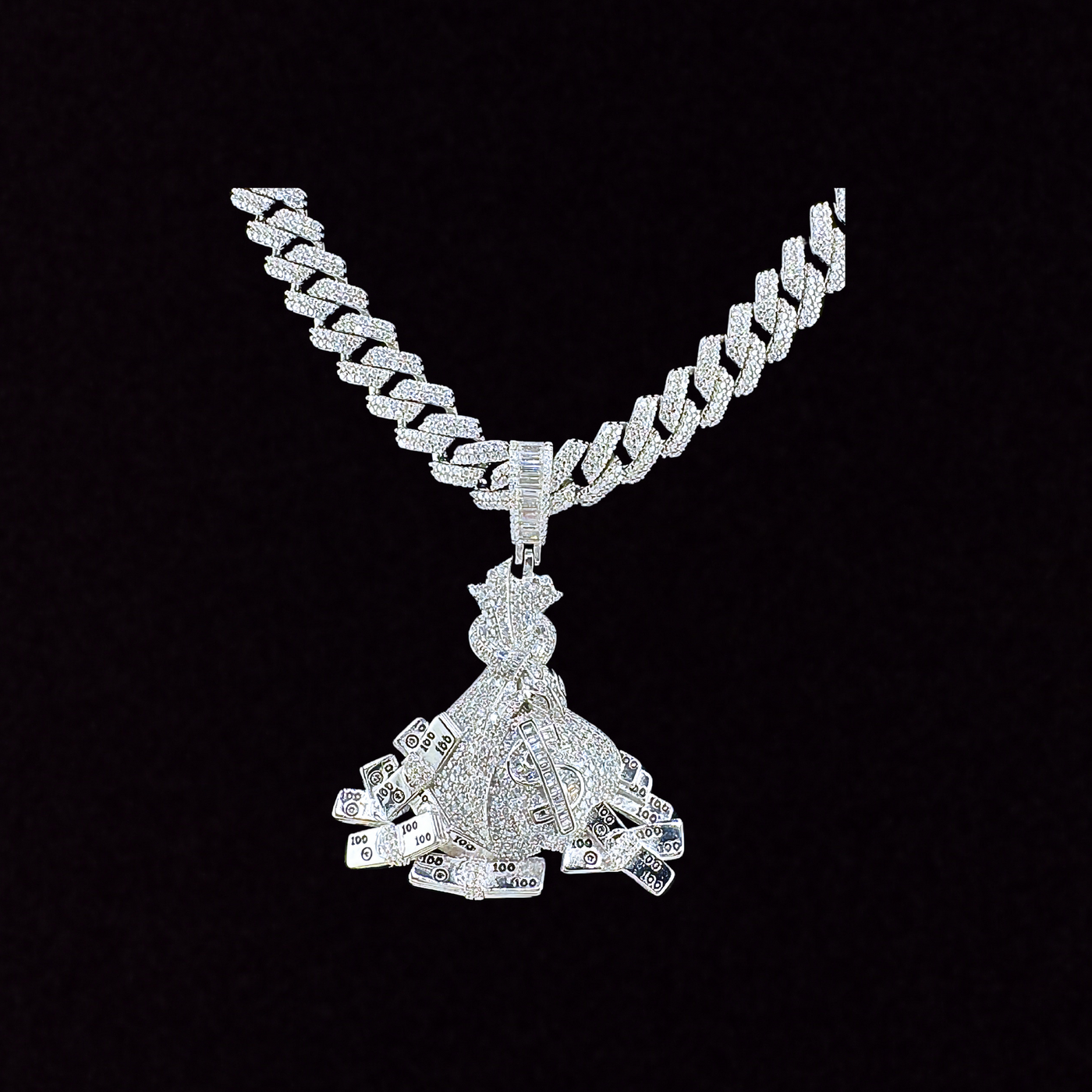Moissanite in 925 Sterling Silver Money Bag Pendant