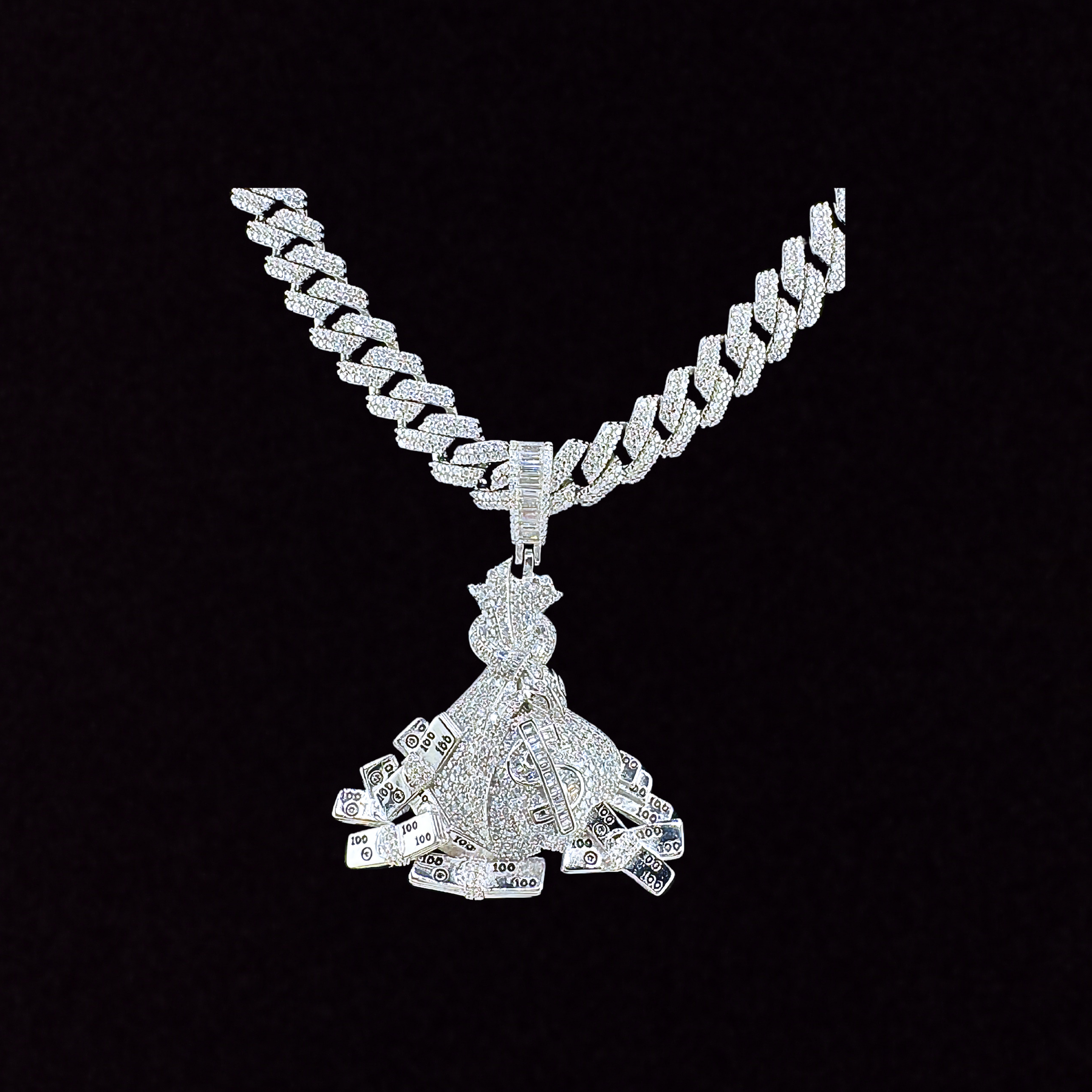 Moissanite in 925 Sterling Silver Money Bag Pendant