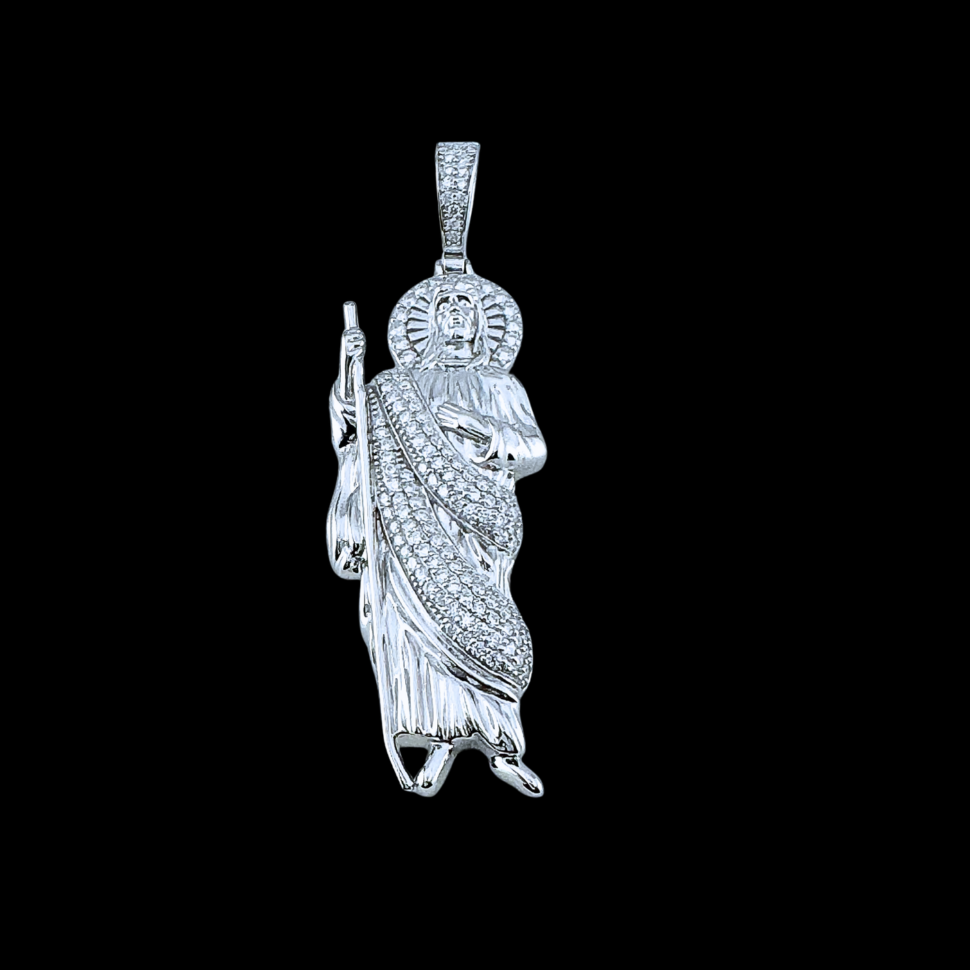 Moissanite 18K White Gold Over Sterling Silver Saint Jude Pendant