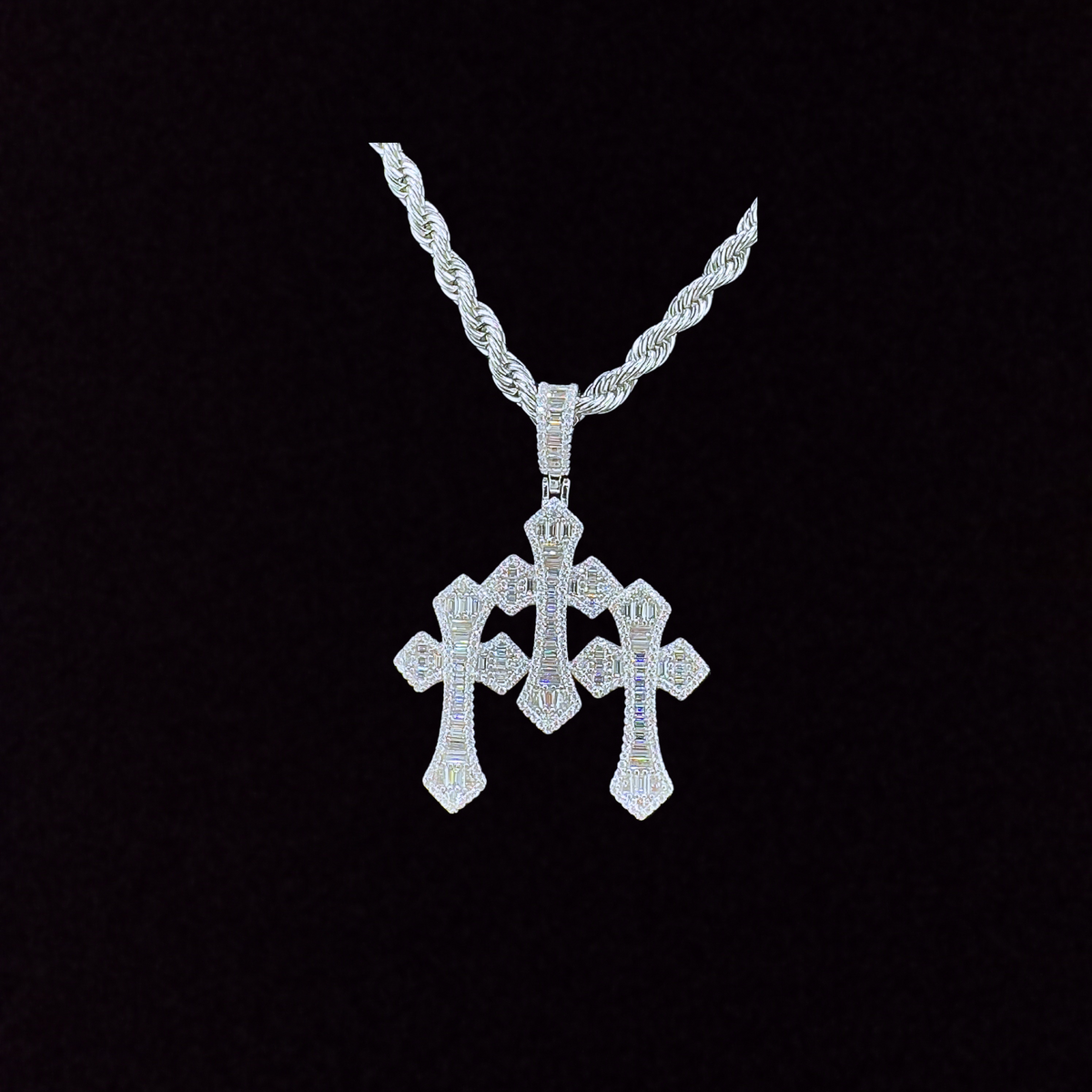 Triple Baguette Cross Moissanite Pendant