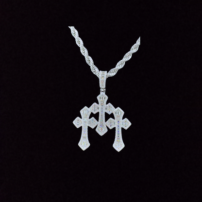 Triple Baguette Cross Moissanite Pendant