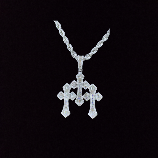 Triple Baguette Cross Moissanite Pendant