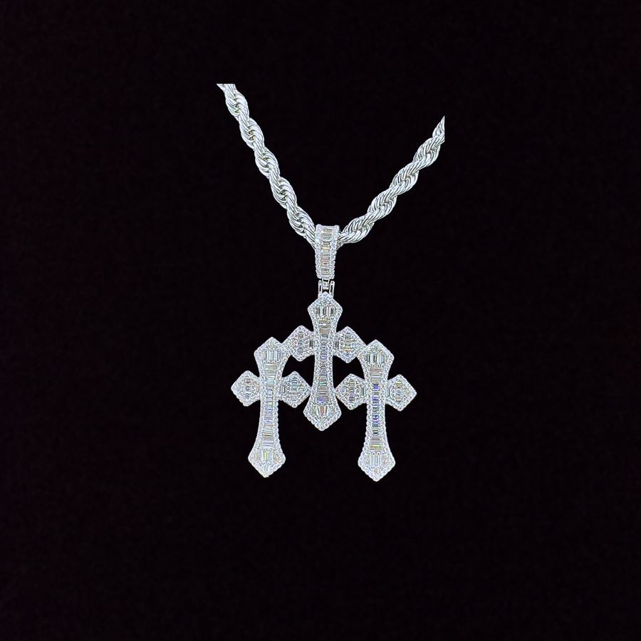 Moissanite in 925 Sterling Silver Triple Cross Pendant