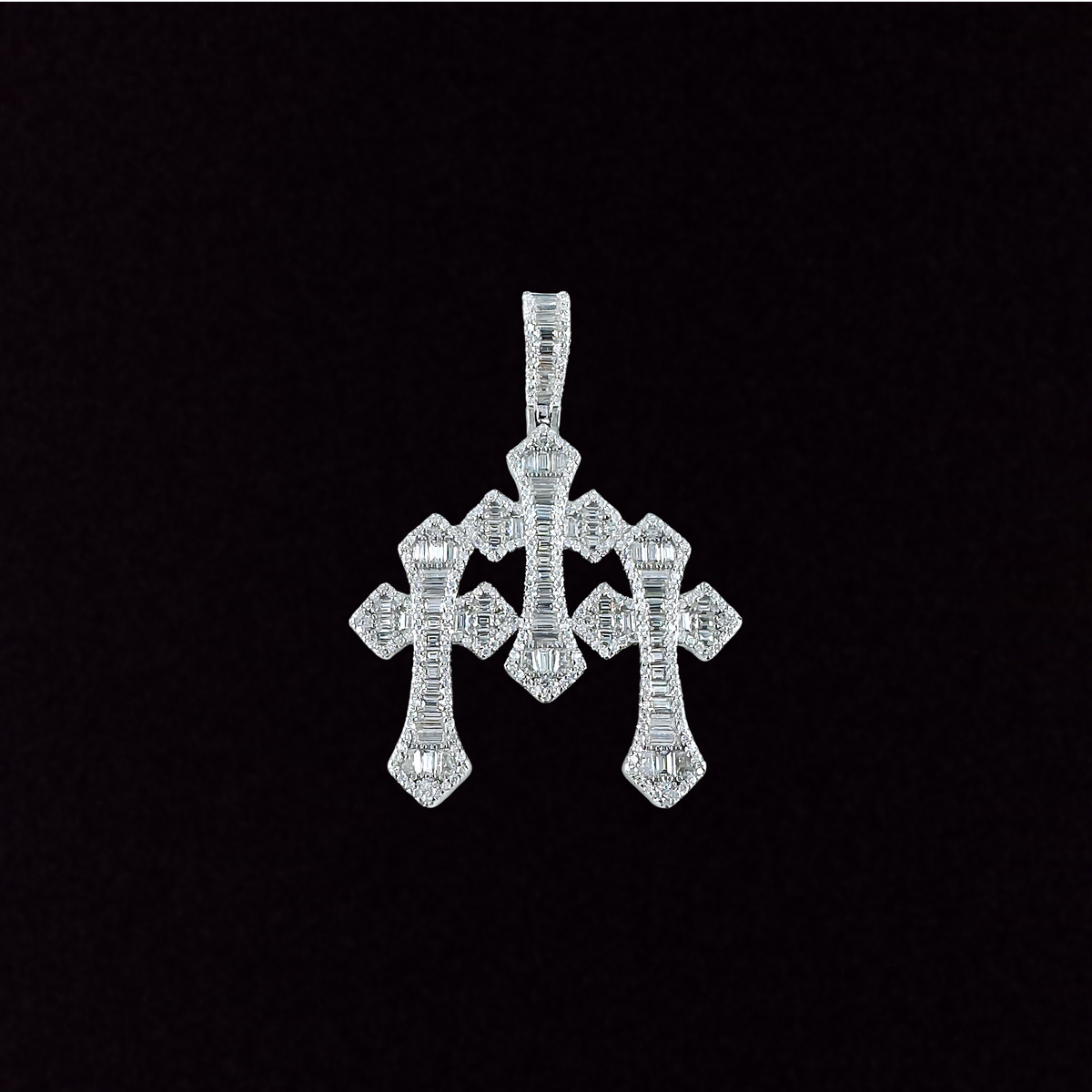 Triple Baguette Cross Moissanite Pendant