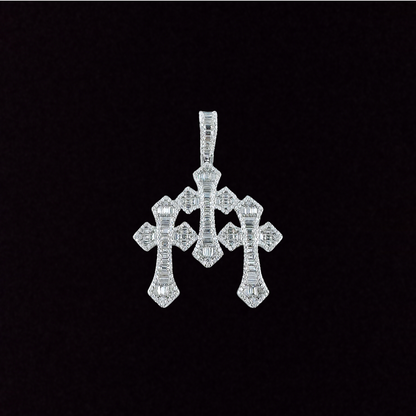 Triple Baguette Cross Moissanite Pendant