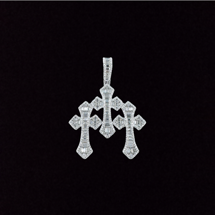 Moissanite in 925 Sterling Silver Triple Cross Pendant