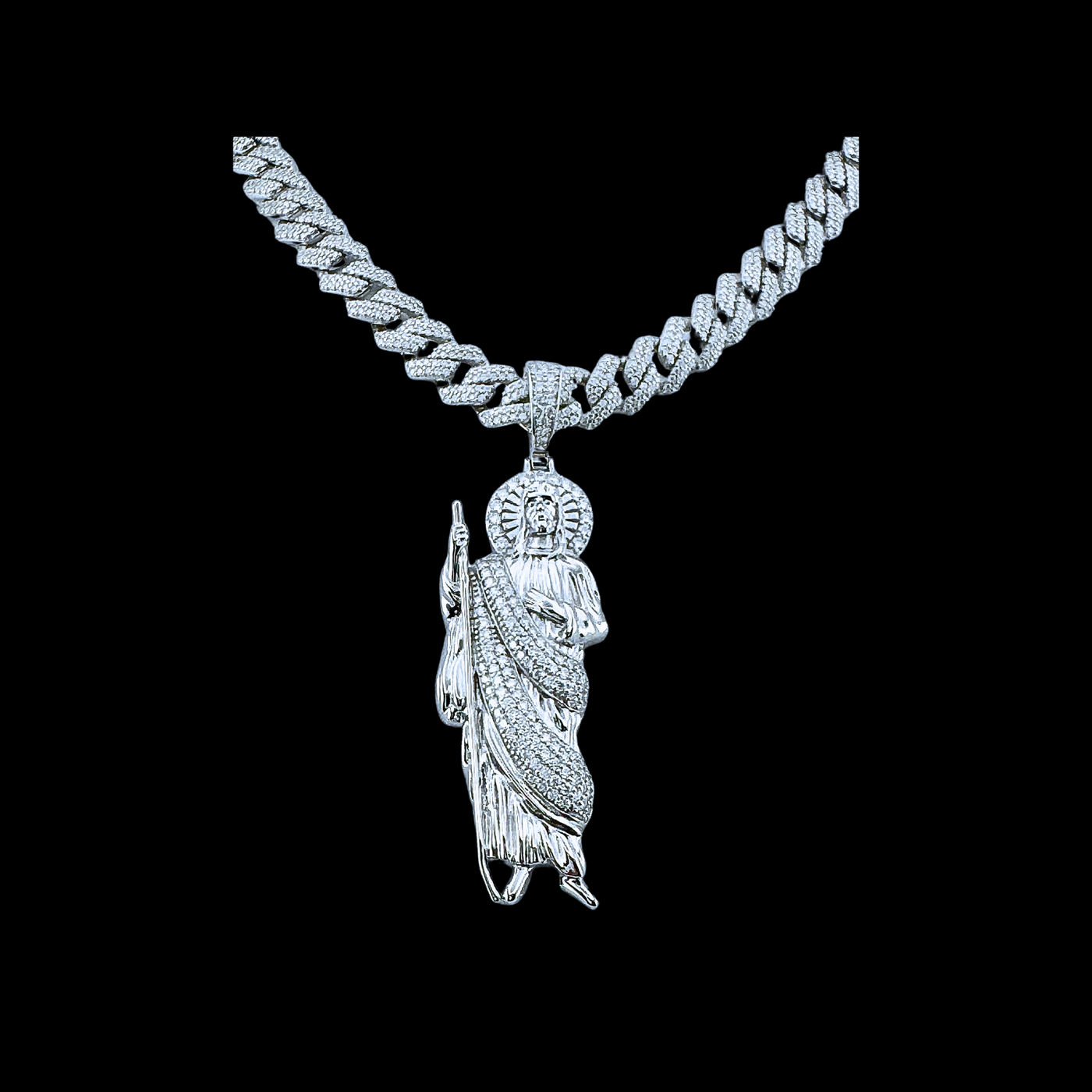Moissanite 18K White Gold Over Sterling Silver Saint Jude Pendant