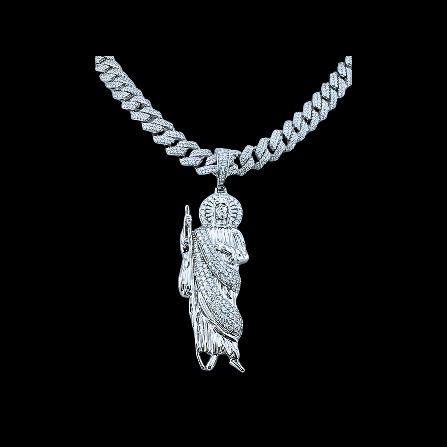 Moissanite 18K White Gold Over Sterling Silver Saint Jude Pendant