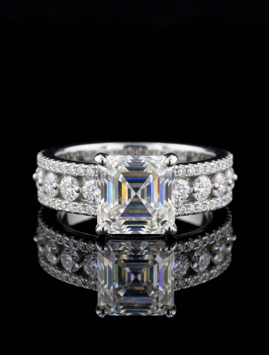 Asscher Cut Moissanite Wedding/Promise Ring
