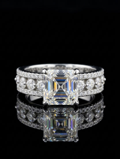 Asscher Cut Moissanite Wedding/Promise Ring