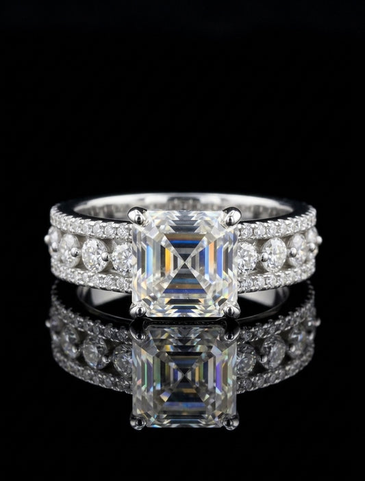 Asscher Cut Moissanite Wedding/Promise Ring