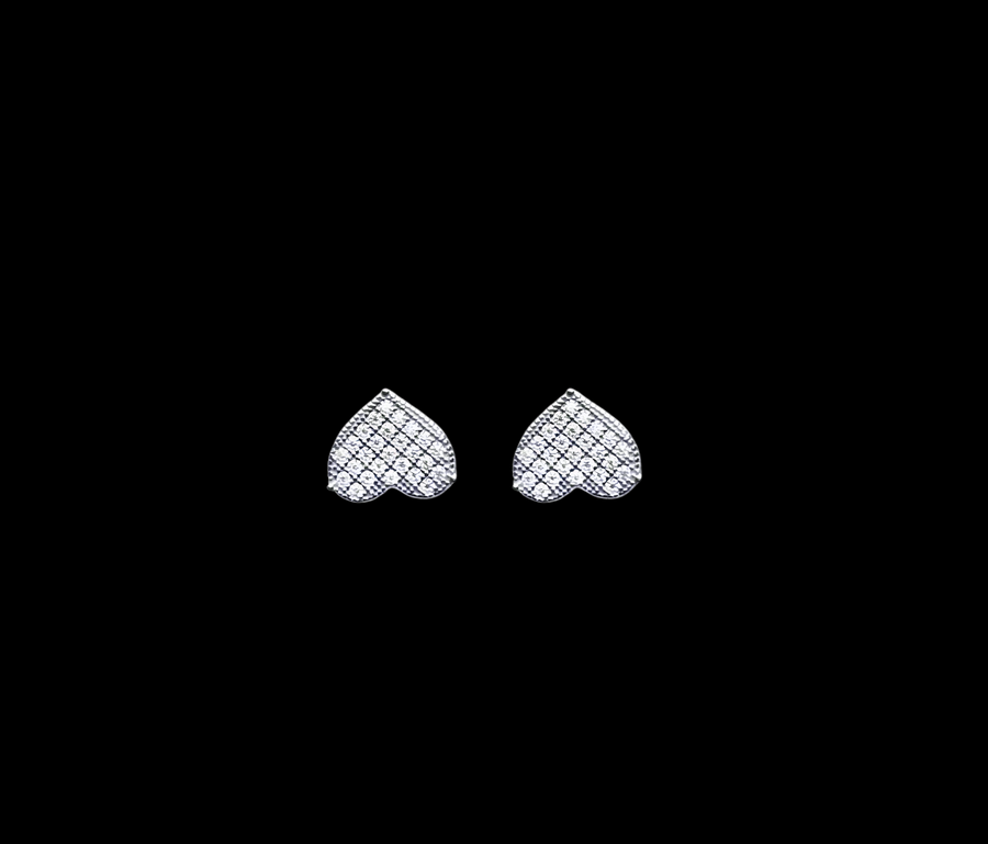 925 Sterling Silver and Moissanite Heart Stud Earrings