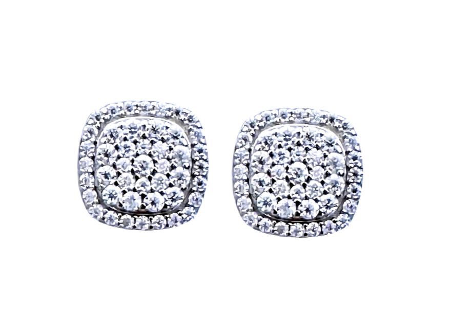 Moissanite and 925 Sterling Silver Square Stud Earrings