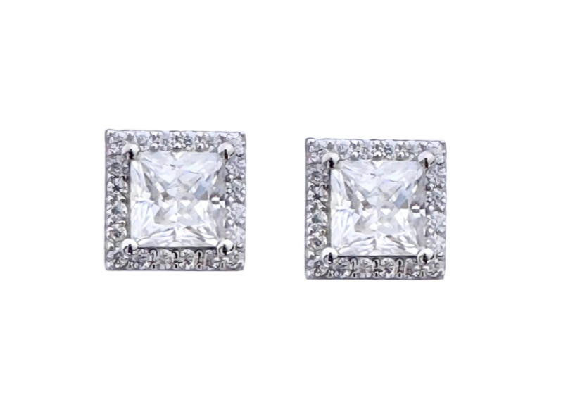 Moissanite and 925 Sterling Silver Square Earrings