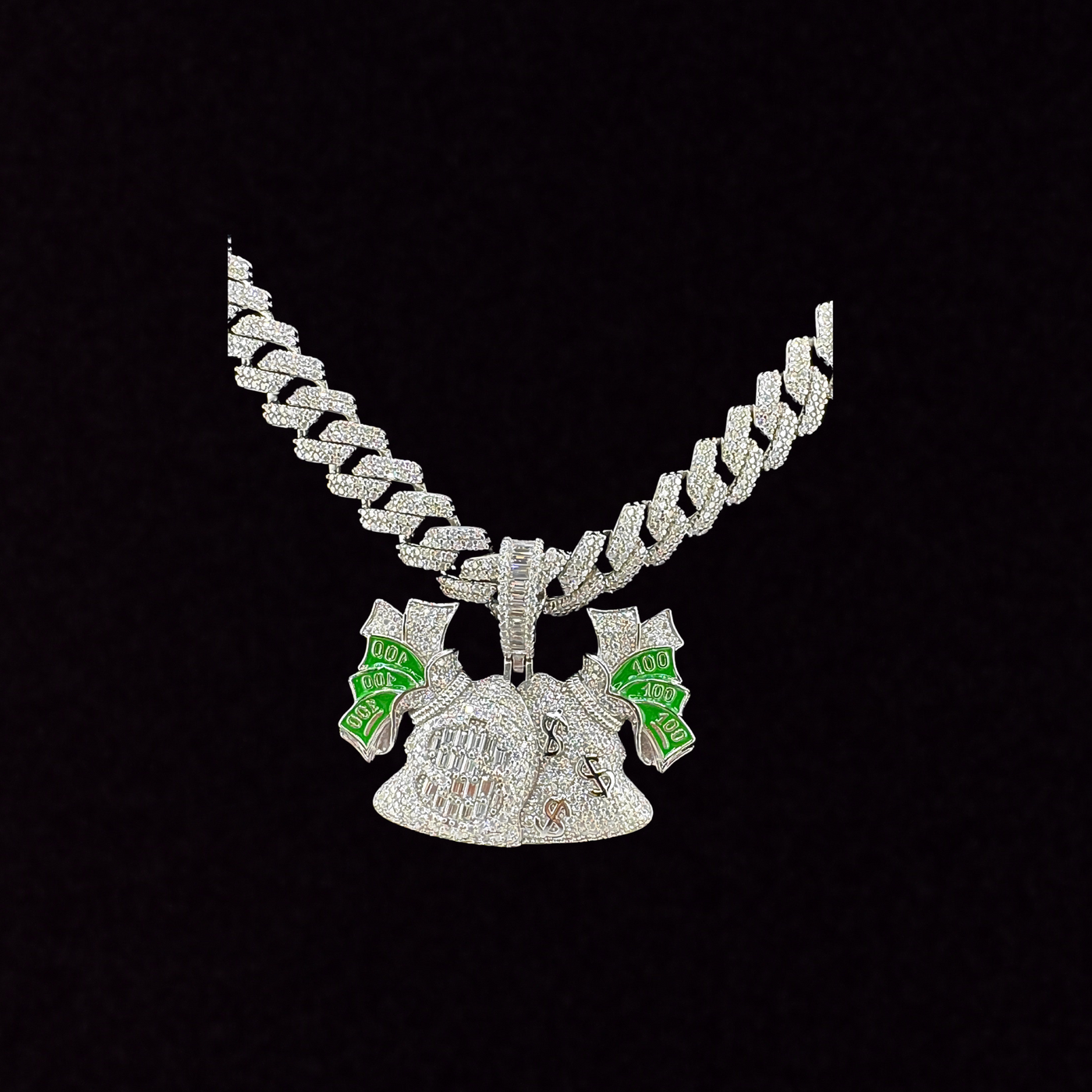 Moissanite in 925 Sterling Silver Money Bag Pendant