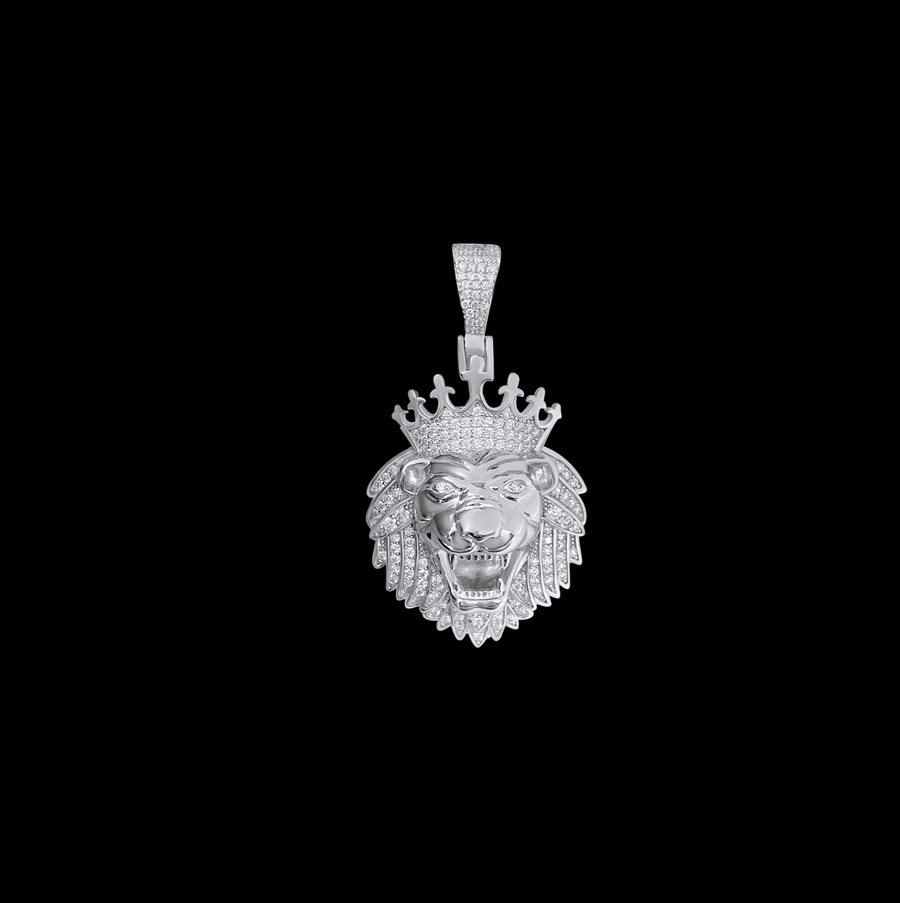 925 Sterling Silver and Moissanite Crown Lion Pendant