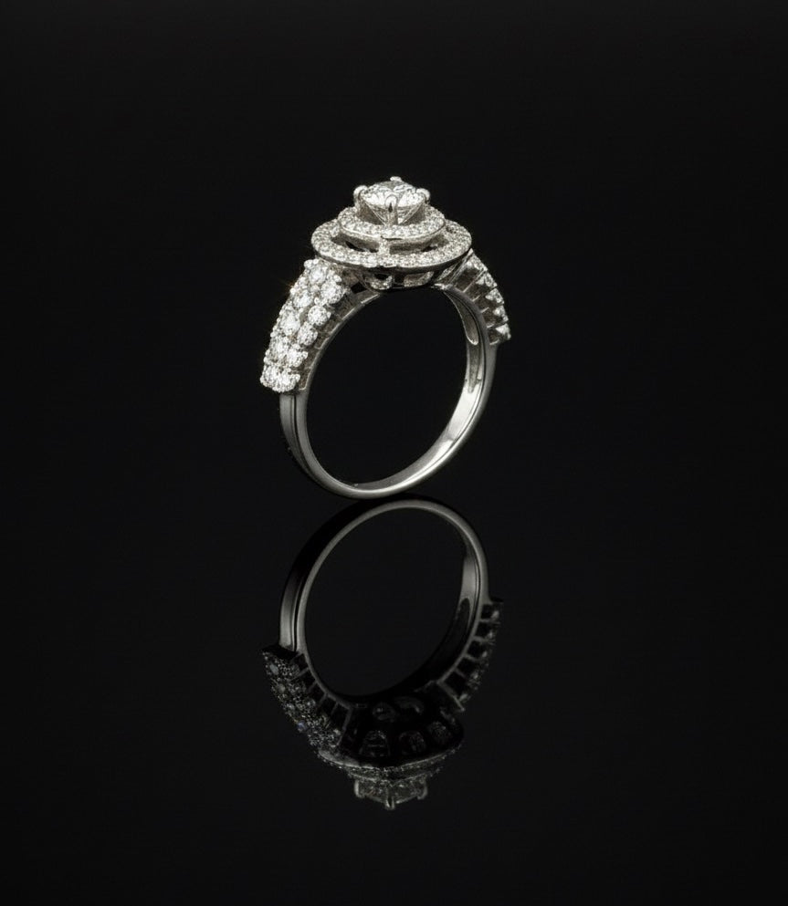 1ct Moissanite Round Halo Wedding/Promise Ring