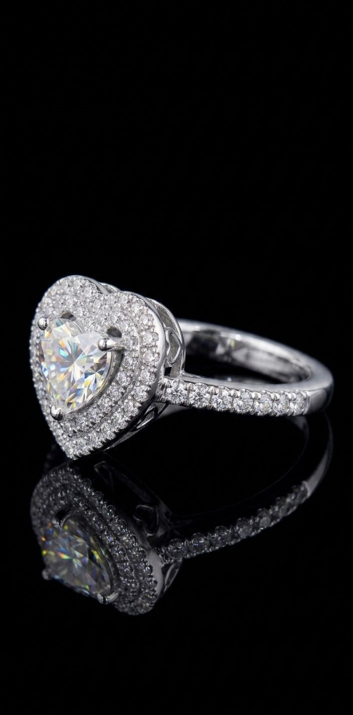 Halo Heart Moissanite Wedding/Promise Ring