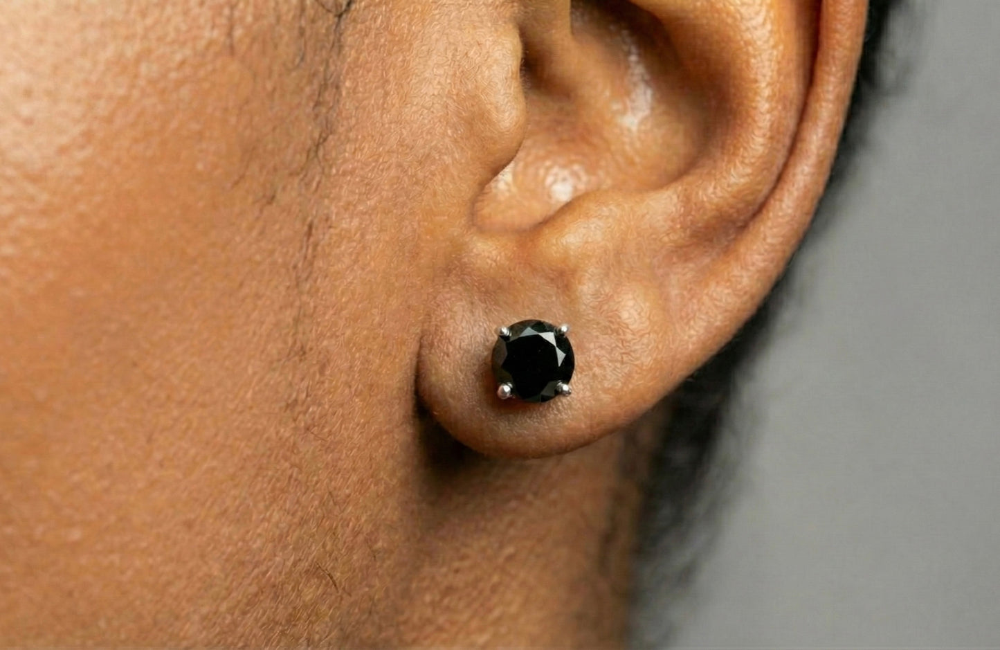 5MM (1Ct) Brilliant Cut Black Moissanite Stud Earrings