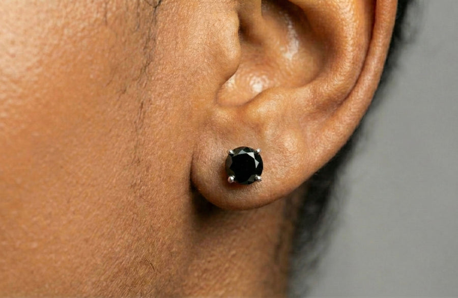 5MM (1Ct) Brilliant Cut Black Moissanite Stud Earrings