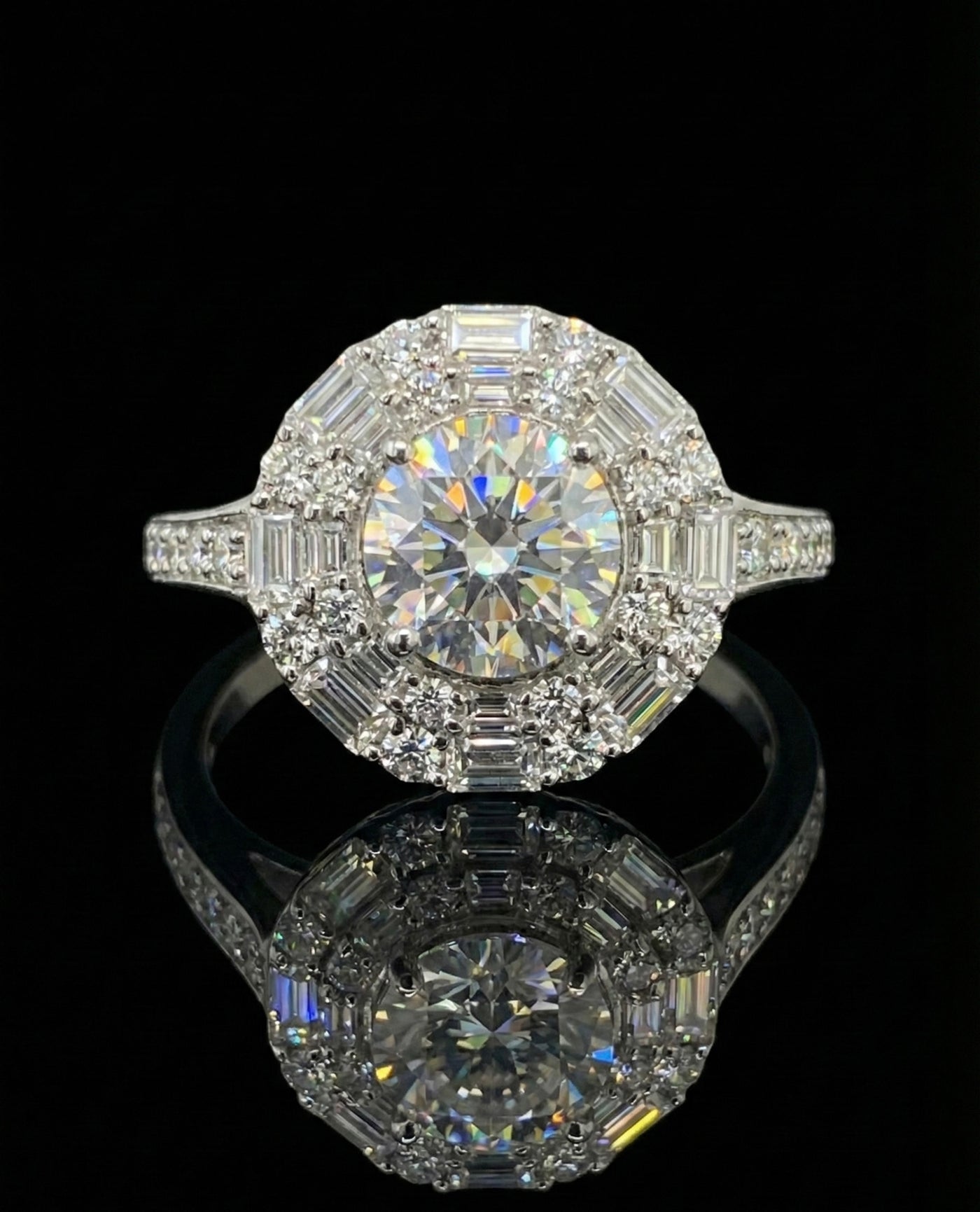 1Ct Moissanite Wedding ring with baguette Halo