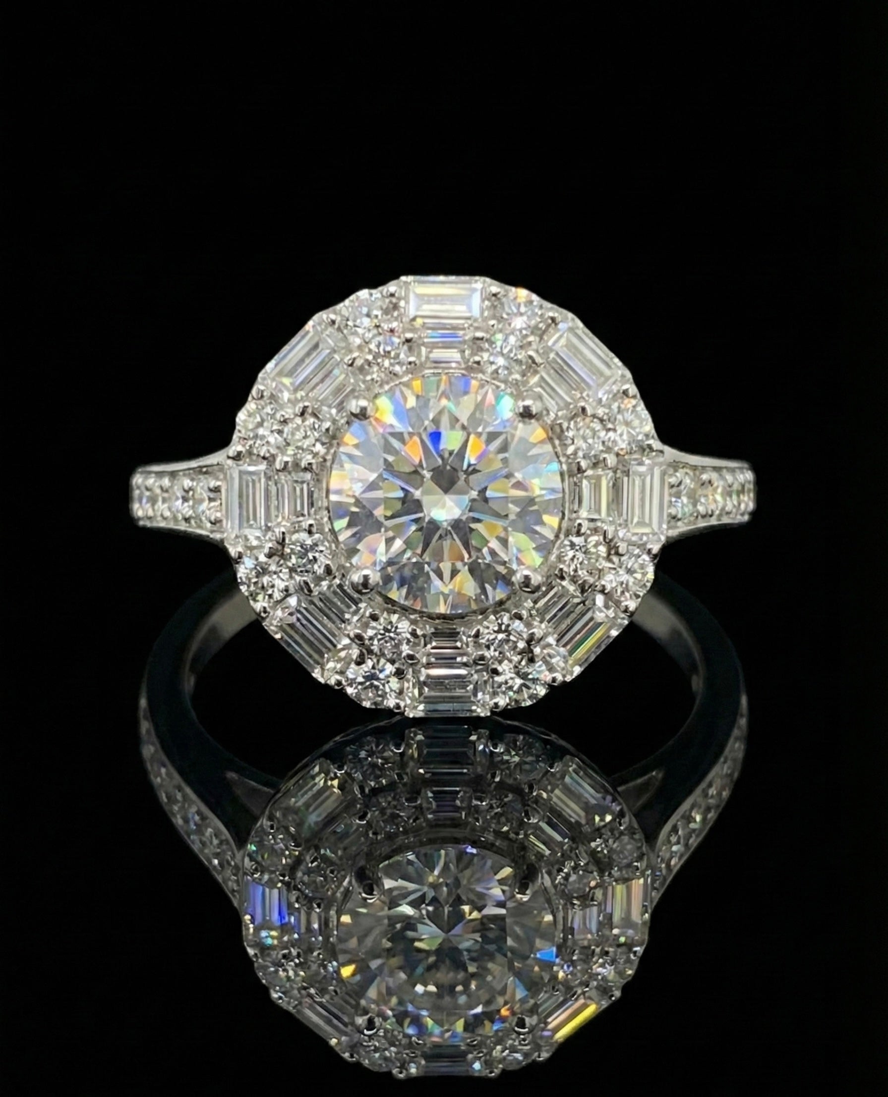 1Ct Moissanite Wedding ring with baguette Halo