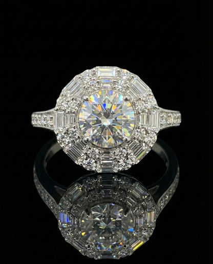 1Ct Moissanite Wedding ring with baguette Halo