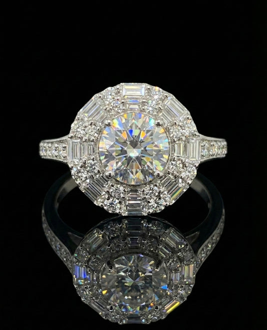 1Ct Moissanite Wedding ring with baguette Halo
